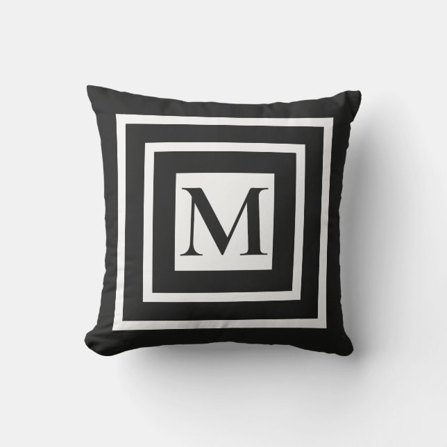 Coussin monogramme noir blanc encadré classique (Recto)