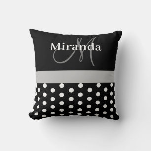 Coussin Monogramme noir blanc gris écriture pois