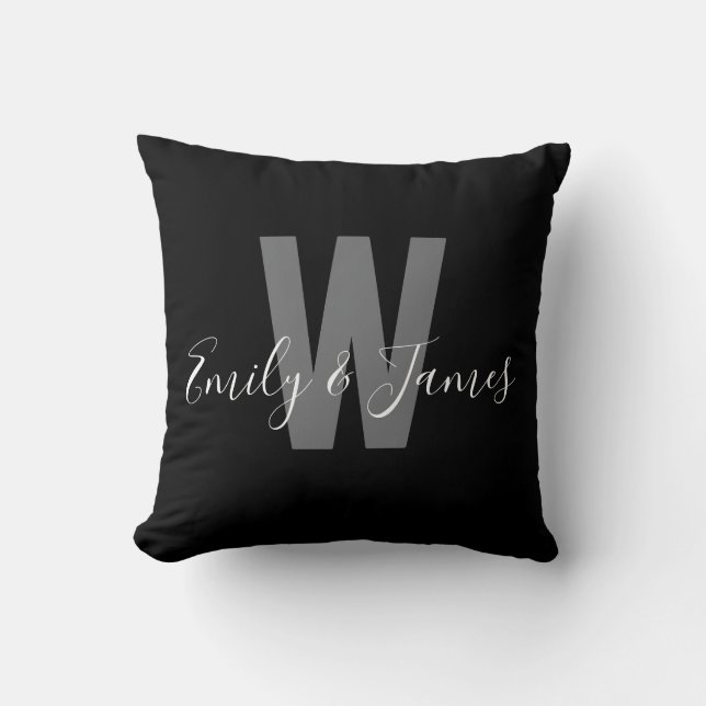 Coussin Monogramme noir blanc moderne (Recto)