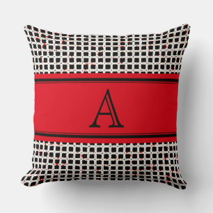 Coussin Monogramme Noir Blanc Rouge Élégant Motif