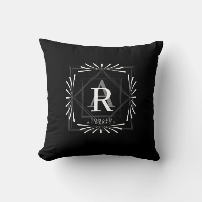 Coussin Monogramme noir cadre élégant (Recto)