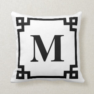 Coussin Monogramme noir de frontière de clé de Grec