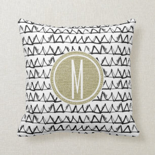 Coussin Monogramme noir de parties scintillantes d'or de