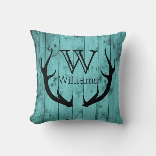 Coussin Monogramme noir en bois turquoise d'Antler de (Recto)