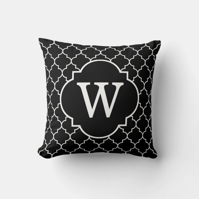Coussin Monogramme noir et blanc de Quatrefoil (Recto)