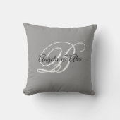 Coussin Monogramme noir et blanc en écriture fantaisie gri (Recto)