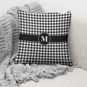 Coussin Monogramme noir et blanc En vichy chèque en plasti