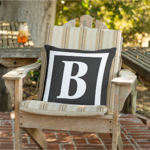 Coussin Monogramme noir et blanc moderne initial grand