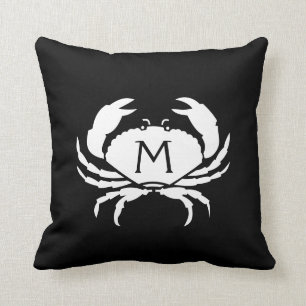 Coussin Monogramme noir et blanc nautique bilatéral de