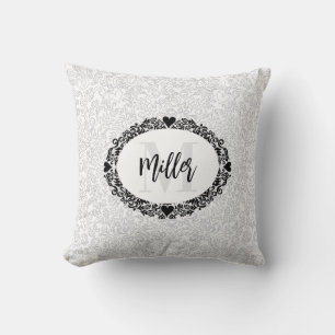 Coussin Monogramme noir et blanc Nom du monogramme