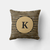 Coussin Monogramme Noir et or rayé chic moderne (Verso)
