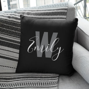 Coussin Monogramme noir moderne minimaliste