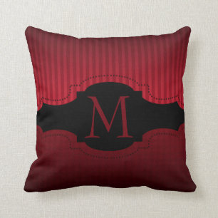 Coussin Monogramme noir rouge personnalisé de motif de