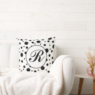 Coussin Monogramme noir sur blanc Polka Motif point