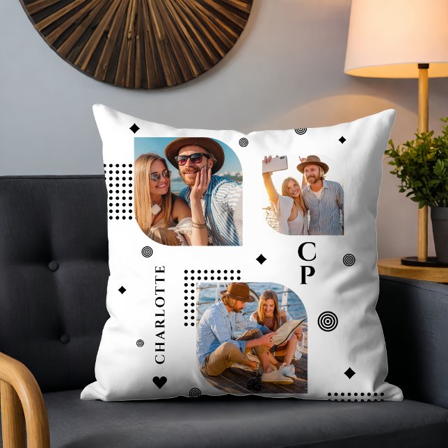 Coussin Monogramme Nom 3 Photo Collage tendance (Créateur téléchargé)