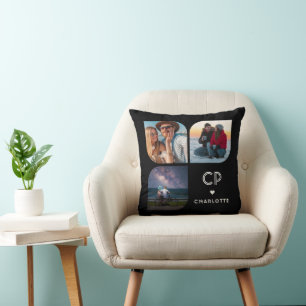 Coussin Monogramme Nom 3 Photo Moderne tendance Simple