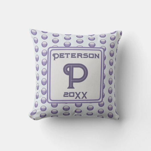 Coussin Monogramme Nom Blue Grey Polka Point initial (Recto)