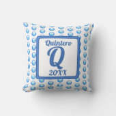 Coussin Monogramme Nom de Famille Bleu Clair à Points Init (Recto)