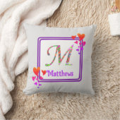 Coussin Monogramme Nom de Famille Couleur Violette Cœurs I (Couverture)