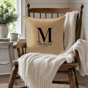 Coussin Monogramme Nom de famille initial Personnalisé