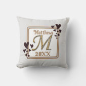 Coussin Monogramme Nom de Famille Initiale Or Coeurs Bijou (Recto)