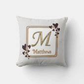 Coussin Monogramme Nom de Famille Initiale Or Coeurs Bijou (Recto)