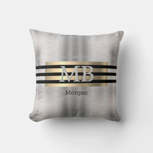 Coussin Monogramme & nom DIY, acier brossé or jaune noir