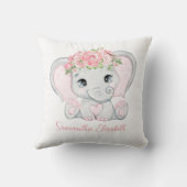 Coussin Monogramme Nom Éléphant Rose Bébé Fille Nursery (Verso)