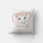 Coussin Monogramme Nom Éléphant Rose Bébé Fille Nursery (Recto)