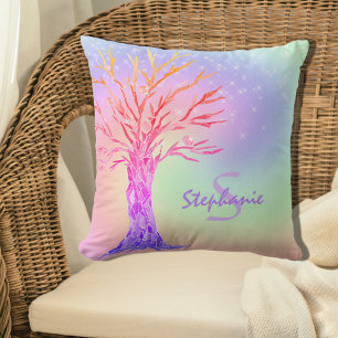 Coussin Monogramme Nom Fille Arc-en-ciel Étincelles