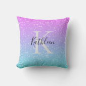 Coussin Monogramme Nom initial Pink Blue Sparkle Girl (Recto)
