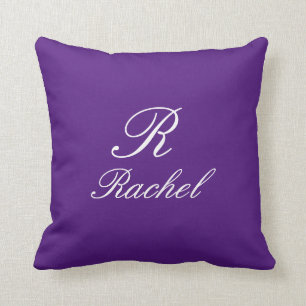 Coussin Monogramme Nom initial Purple Blanc Simple Élégant