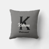 Coussin Monogramme Nom personnalisé initial Grey Bridesmai (Verso)