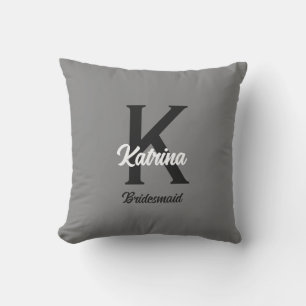 Coussin Monogramme Nom personnalisé initial Grey Bridesmai