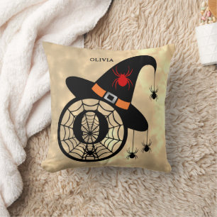 Coussin Monogramme O Halloween Sky Witch Nom des araignées