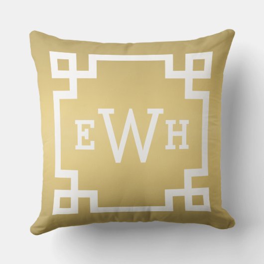 Coussin Monogramme or et blanc | Bordure de clé grecque (Verso)