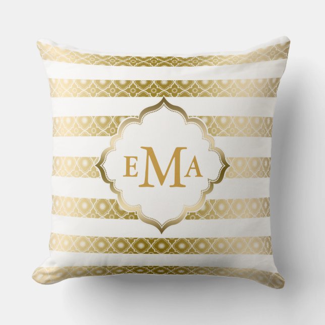 Coussin Monogramme Or Et Blancs Et Quatrefoil (Recto)