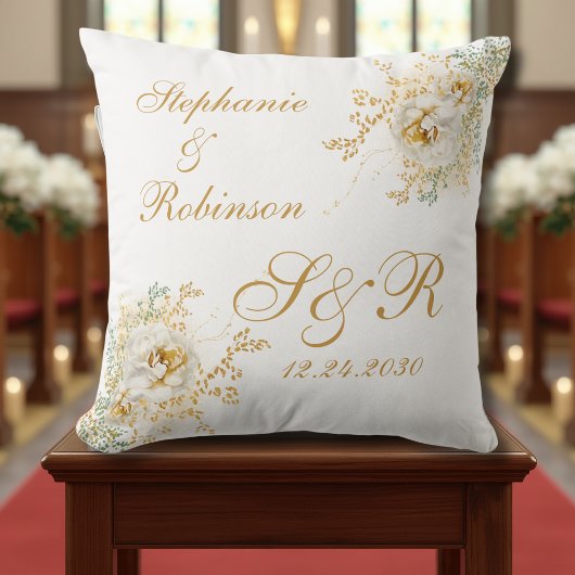 Coussin Monogramme or Floral Logo Mariage Kneeling