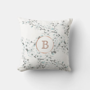 Coussin Monogramme or rose blanche à la menthe de fleurs d