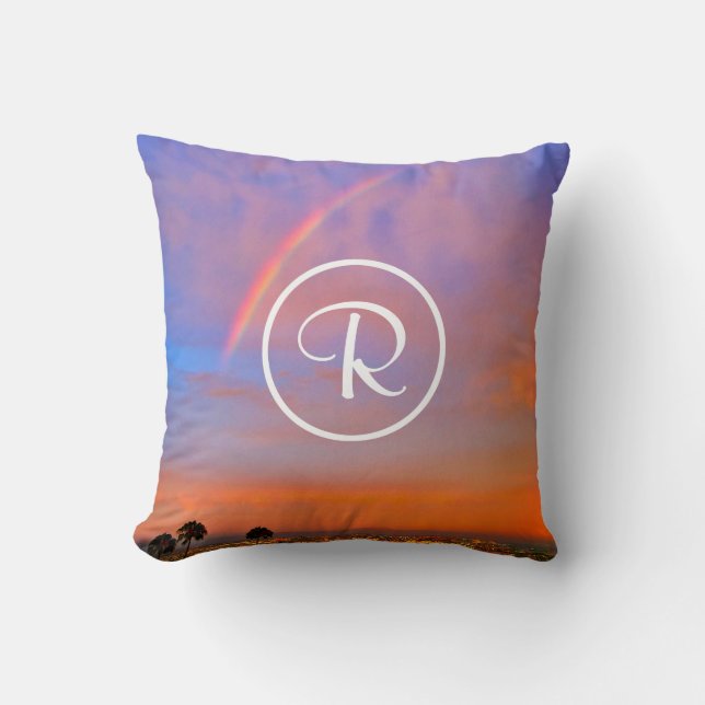 Coussin Monogramme Orange Bleu Coucher de soleil Rainbow P (Recto)