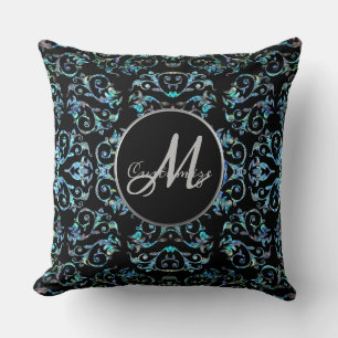 Coussin Monogramme Orné Blue Pearl Floral Jeu d'oreiller