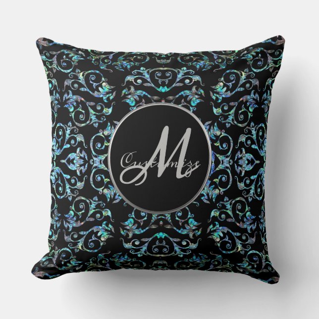Coussin Monogramme Orné Blue Pearl Floral Jeu d'oreiller (Recto)
