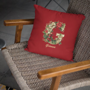 Coussin Monogramme Orné Personnalisé G Noir Rouge Or