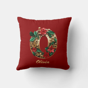 Coussin Monogramme Orné Personnalisé O Noel Or Rouge