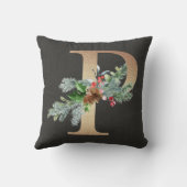 Coussin Monogramme P Or Pine et Baies Noël Famille (Verso)