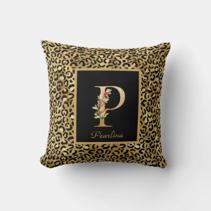 Coussin Monogramme P personnalisé Léopard Moderne
