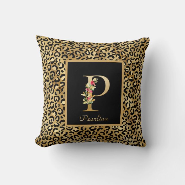 Coussin Monogramme P personnalisé Léopard Moderne (Recto)