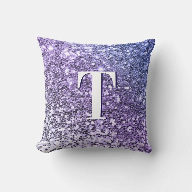 Coussin Monogramme Pailleté Chunky Dégradé Violet (Recto)