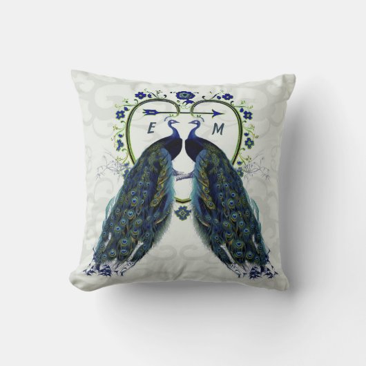 Coussin Monogramme PAON CŒUR Mariage Anniversaire de maria (Recto)