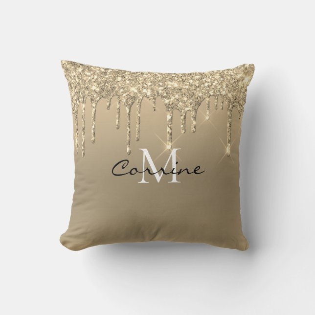 Coussin Monogramme Parties scintillant de goutte d'or Acce (Recto)